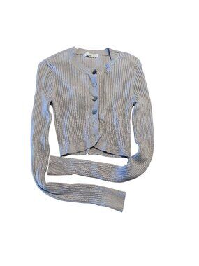 437 Light Grey Ribbed Button Front Cropped Cardigan Women's Size Small S